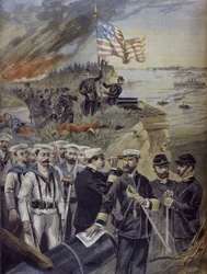 Guerre hispano-américaine, débarquement à Guantanamo, Cuba, illustration de 